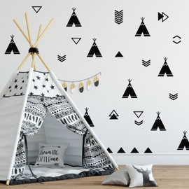 The Boho Design Tents Wall Decals Peel and Stick for Kids, Baby Bedroom Nursery and Living Room, Tribal TeePees Vinyl Wall Stickers Decor (Black)