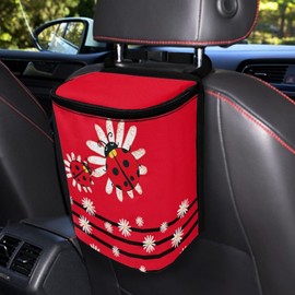 KEIAHUAN Red Ladybug Daisy Hanging Car Trash Can for Back Seat Cute Trash Bag Collapsible and Portable Garbage Bin Large Capacity Automotive Garbage Cans