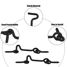 Jersvimc 1.7 Inch Black Eye Latch Swivel Window Latch(8Pcs), Steel Cabin Hook with Mounting Screws for Gate Door Wood