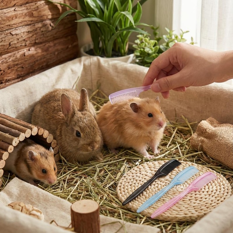 4-Pack Hamster Grooming Combs and Small Pet Hair Brushes for