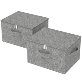 ENUMAIL Cube Sheet Baskets with Lid, Foldable Underbed Storage Box, Home Drawers for Organizing Clothes, Shoes, Blankets, Pillows, 19.6x15.7x11.8Inches, Grey, 2 Pack