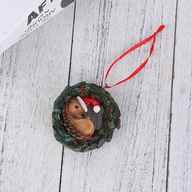 YOUFINE Xmas Mini Animal with Wreath Hanging Decor for Christmas Tree Home Office Room Party Decoration (New Hedgehog)