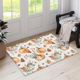 Fall Pumpkin Leaves Indoor Door Mat, Outdoor Entrance Doormat for Entryway Kitchen Bathroom 17 X 29 Inch