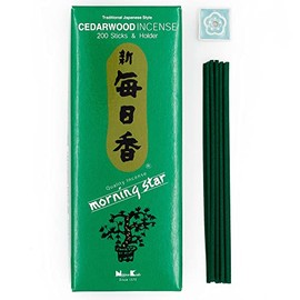 Nippon Kodo Morning Star Cedarwood Japanese Incense - 200 Stick Box with Ceramic Holder