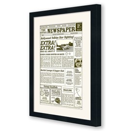 Modern Matted Wood Newspaper Frame (Black) - Acid-Free White Gallery-Style Matting w/ UV Resistant Acrylic Front - Sleek Hanging Display Case for Entire Newspaper for Home or Office - 12x22.75
