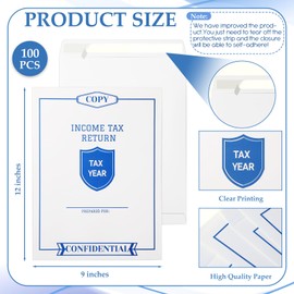 Skyygemm 100 Pcs 9 x 12 Inches Income Tax Return Envelope Open End Envelopes Large White Mailer for Storing or Handling Personal and Customer Tax Return