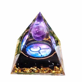 12 Zodiac Leo Orgone Crystal Pyramid, Amethyst Crystal Ball for Libra Zodiac, Meditation Pyramids- Positive Energy Generator for Healing (#B-Taurus)