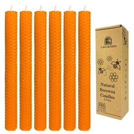 Orange Beeswax Taper Candles Set of 6pcs, 9" Long Candlesticks for Autumn, Unscented & Dripless& Handrolled Bees Wax Candles for Home, Dia 0.78" Base,Burning Time 4 Hours