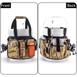 Dr.Fish 5 Gallon Bucket Tool Organizer for Ice Fishing Gear, Adjustable Bucket Fishing Tackle Bag, 6 Pockets 2 Rod Holder Tool Holder Ice Fishing Tackle Gear Bag Storage