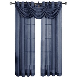 Royal Hotel Bedding Abri Navy Grommet Crushed Sheer Curtain Panel 1PC Only,50x96 inches