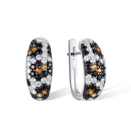 Santuzza 925 Sterling Silver Round Point Snakeskin Pattern Earrings Black Spinel Cubic Zirconia Dangle Earrings for Women