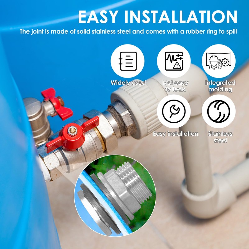 2Pcs Bulkhead Water Tank Fittings Stainless Steel Bulkhead Fitting Bulk