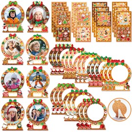 24 Sets DIY Paper Photo Frames-Snow Globe - Winter Bulletin Board Decorations DIY Fun Gingerbread Photo Frame Christmas Ornaments Hanging Decorations for Christmas Classroom Home Holiday Party Decor