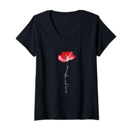Womens Honor remember Memorial Day Vintage Poppy Flower Patriotic V-Neck T-Shirt