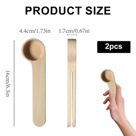 2-in-1 Wooden Coffee Scoop Bag Clip-Solid Wood Measuring Scoop-Ground Coffee Sealer for cafetiere Ground Coffee and Beans，for Ground Beans, Espresso Coffee and Loose Herb Tea Natural Wood