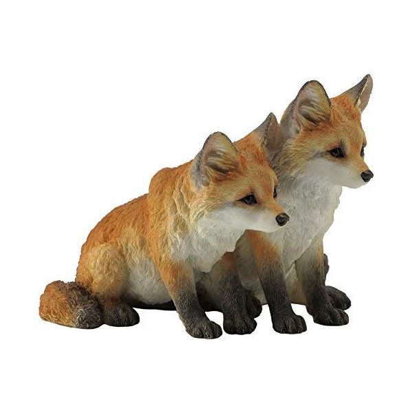 5.5 Inch Two Fox Pups Decorative Statue Figurine, Orange and White