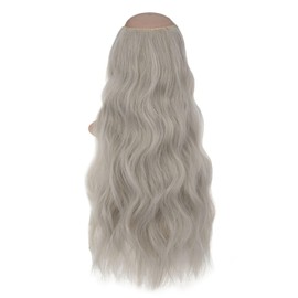 24 Inch Wire in Hair Extension Hidden Invisible Adjustable Wire Hair One Piece Wavy Curly Long Synthetic Hairpieces for Women Natural Heat Temperature Fiber Colour-Blond mixed Silver Grey