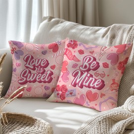 Valentine's Day Pillow Covers 18 x 18 - Red and Pink Valentines Day Home Decor for Living Room, Bedroom, Couch, or Chair - Cute Valentine Decor