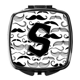 Caroline's Treasures CJ2009-SSCM Letter S Moustache Initial Compact Mirror Decorative Travel Makeup Mirror for Women Girls Gifts Pocket Makeup Mirror Folding Handheld