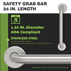 Homewerks 068 HW11424SS 24 inch Bathroom Grab Bar with 1-1/4 Inch Diameter and Concealed Screws ADA Compliant, Stainless Steel