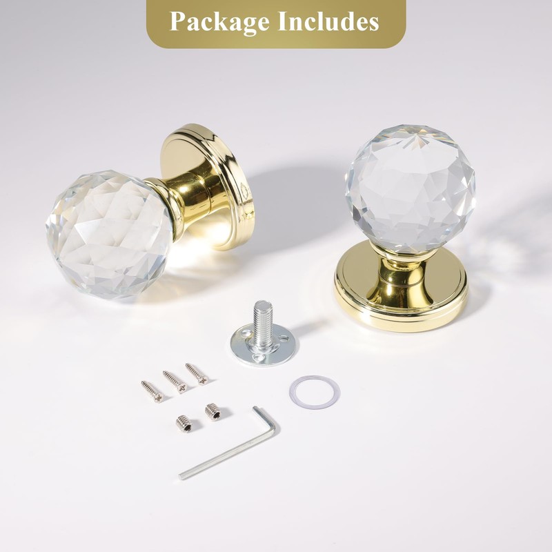 CLCTK 2 Pack Crystal Glass Dummy Door Knobs, Inactive Round