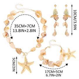 Brishow Starfish Necklace and Earring Set Mermaid Shell Choker with Bracelet Beach Wedding Jewelry Sets for Women (Gold)