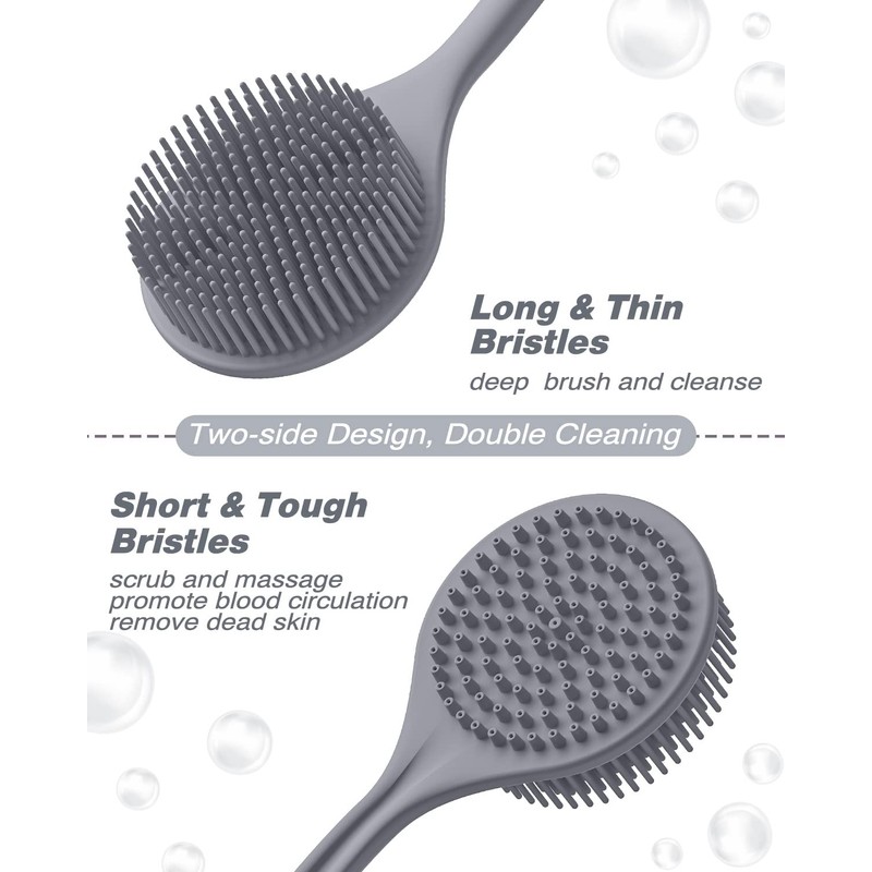 Manmihealth Silicone Back Scrubber (Thin Bristles) & Bath Glove &
