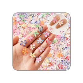 100 Stück Nail Charms Blumen Nagelcharms - 3D Blumen Nagelrhinesteine, Frühlings Hibiskus Blumen Resin Nagelgems, Schmuck Nageldekals, Mischfarbige Blumen Nagelkunst Zubehör