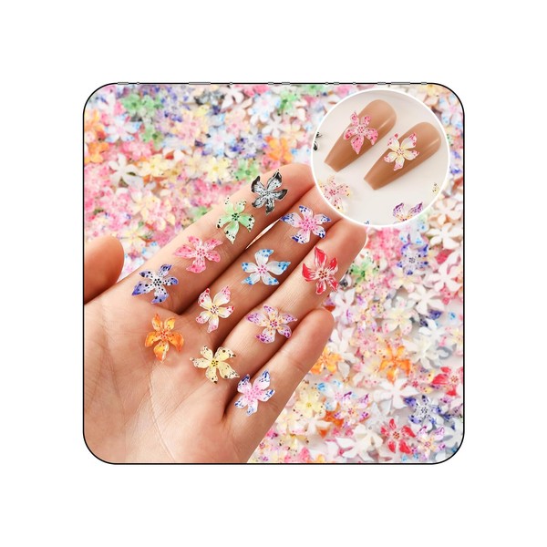 100 Stück Nail Charms Blumen Nagelcharms - 3D Blumen Nagelrhinesteine,