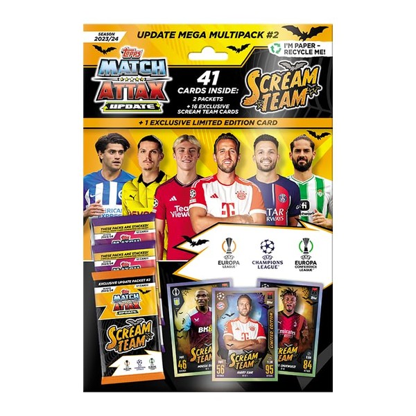 Topps Match Attax 23/24 - Update Mega Multipack #2-41 Match Attax cards including 16 New Scream Team Cards and an exclusive Scream Team Harry Kane Limited Edition card!