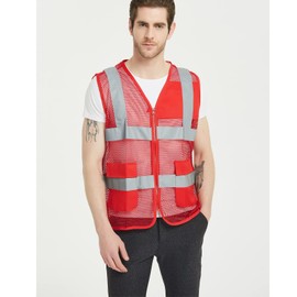 TopTie Unisex US Big Mesh Volunteer Vest Zipper Front Safety Vest with Reflective Strips and Pockets-Purple-US L