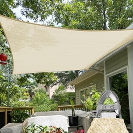 TANG Sunshades Depot A Ring Design Steel Cable Wire Reinforcement Sun Shade Sails 20' x 20' Square Beige Heavy Duty Permeable 260 GSM