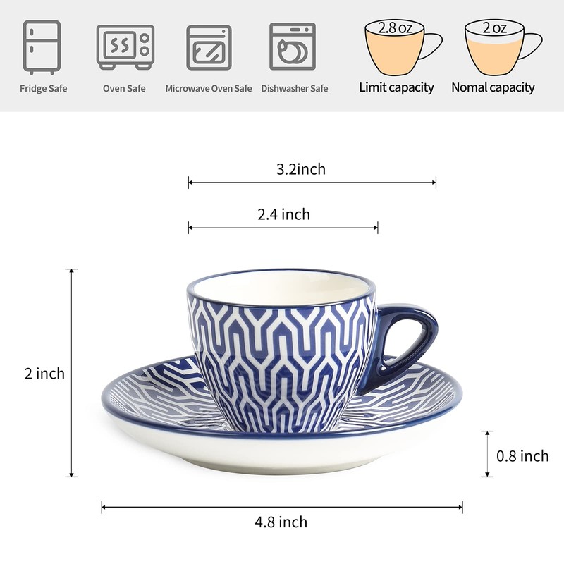 Selamica Ceramic 2 oz Espresso Cups, Small Expresso Coffee Cup