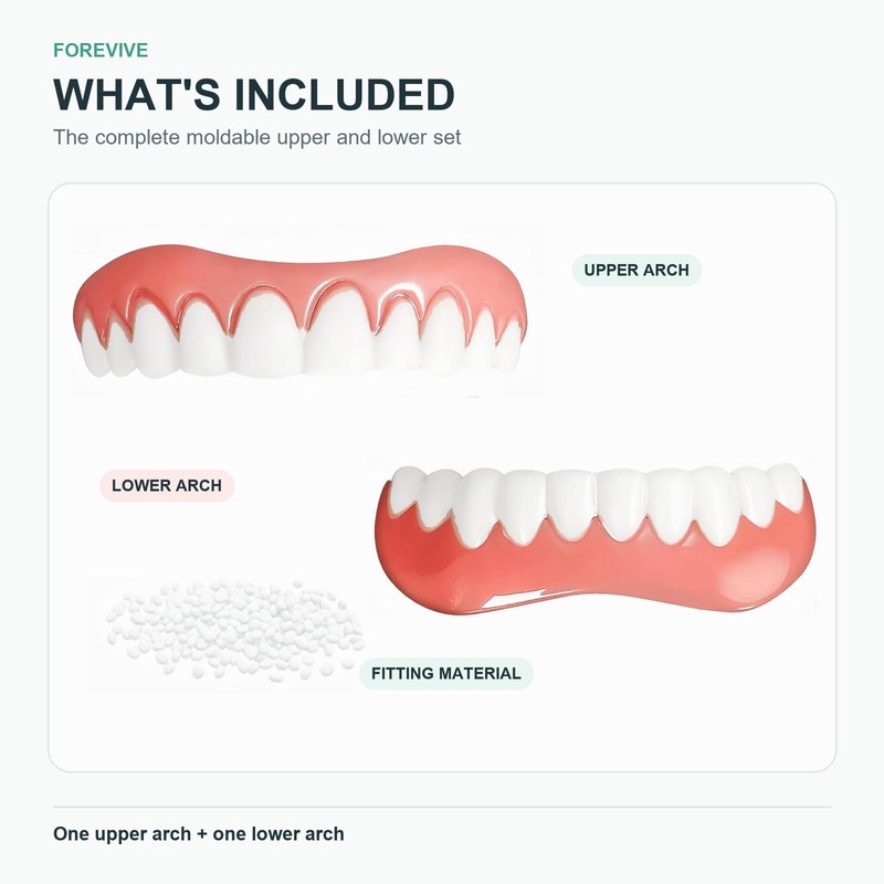 Moldable Snap-On Veneers, Upper and Lower False Teeth Set