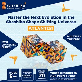 Shashibo Squared Shape Shifting Box – Next Generation XL STEM Magnetic Fidget Cube That Transforms Into Over 70 Shapes – Pairs w/All Shashibo Cubes - Download Fun in Motion Toys Mobile App (Atlantis)