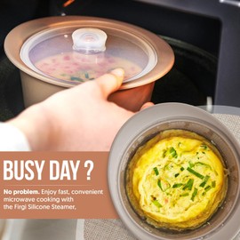 Firgi 27oz Platinum Silicone Microwave Steamer Pot with Lid – 100% Food-Grade Korean Silicone, BPA Free, Heat Resistant & Dishwasher Safe (Taupe Brown)