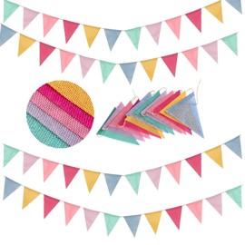 Cosymate Pack of 4 Bunting Outdoor Weatherproof, 16 m 48 Flags Bunting Garland, Weatherproof Fabric Outdoor, Bunting Birthday for Garland Classroom Decoration, School Party, Wedding, Festival, Party