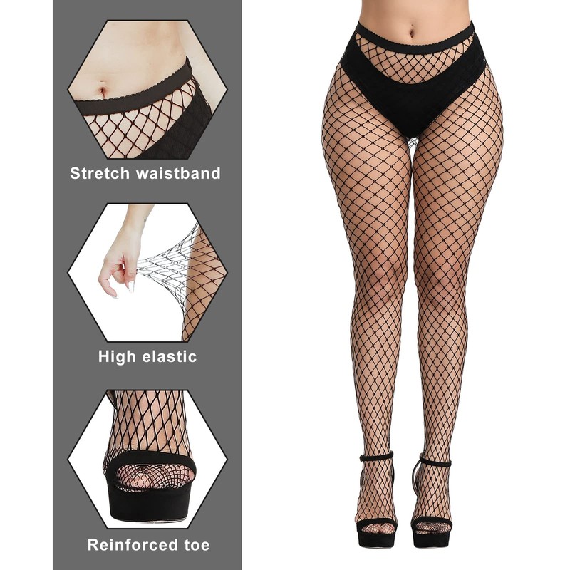 ELECLAND Black Fishnet Stocking High Waist Tights Womens Fishnet Tights