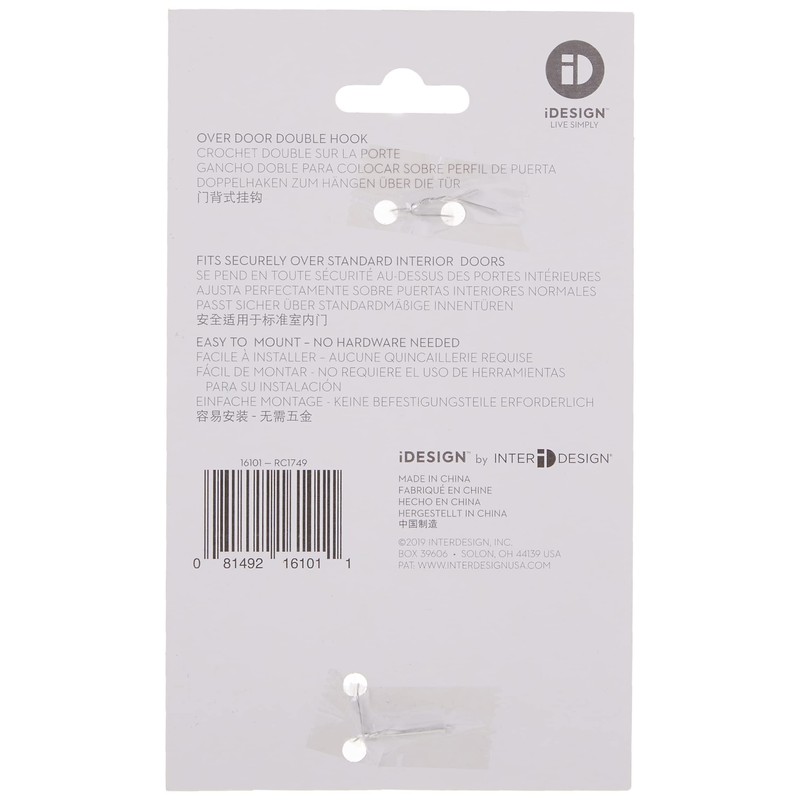 iDesign Over Door Double Hook for Closet, Bathroom, or Dorm,