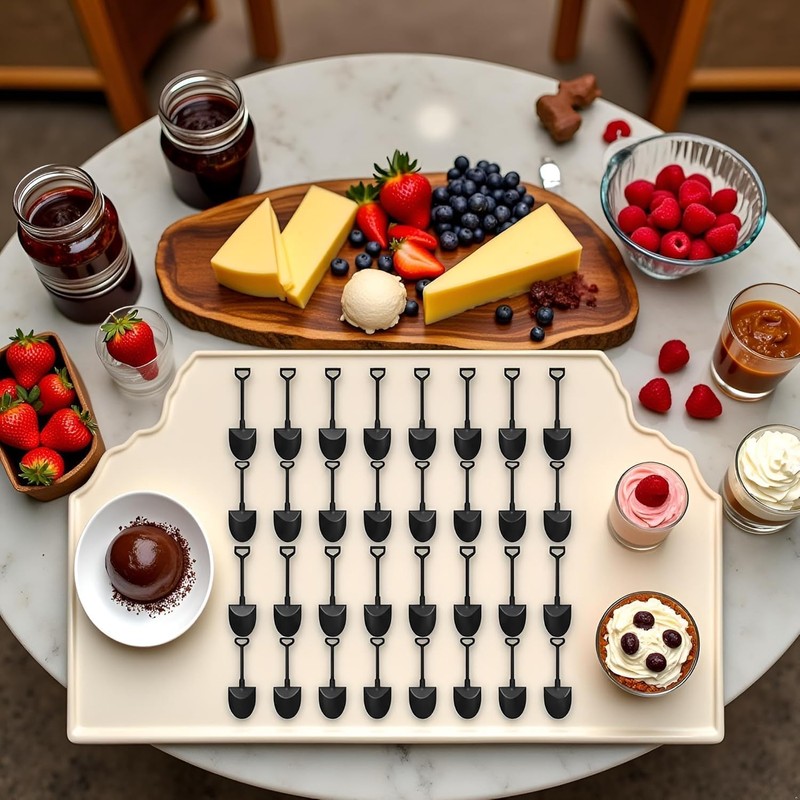 100Pcs Black Plastic Mini Ice Cream Spoons Dessert Shovels Pudding