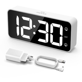 LATEC Digital Alarm Clock, LED Digital Alarm Clock with 2 Alarms, Snooze, Digital Clock with USB Charging Port, 0-100% Brightness Dimmer, 90-120dB Alarm Volume, 8 Ringtones, 12/24H, Mains Powered