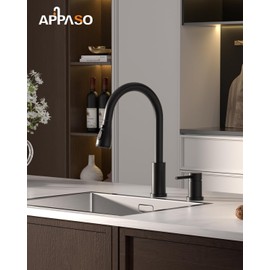 APPASO 2 Hole Kitchen Faucet, 3 Modes Matte Black Kitchen Faucet with Pull Down Sprayer, High Arch Kitchen Sink Faucet with Side Single Handle 2 Pieces