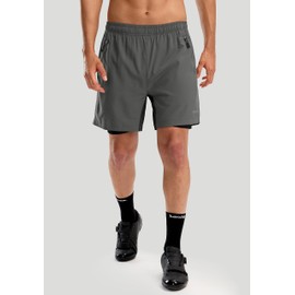 Men's Mountain Bike Shorts 3D Padded Loose-fit Biking Riding Cycling Bicycle Biker Cycle Padding Shorts for Men Zipper Pockets(Grey Black,L)