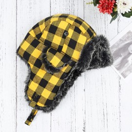 ONWAY Yellow Trapper Hat Winter Hats for Women Men with Faux Fur Ear Flaps