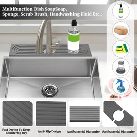 Qesulk Sink Splash Guard Stone Drying Mat for Kitchen (15.7" x 3.9"), Diatomite Fast Drying Water Absorbing Stone Tray for Sink, Faucet Splash Guard for Bathroom Counter Sink Accessories