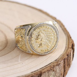 MayiaHey Indian Cheif Ring,Gold Native American Indian Chief Ring for Men,Punk Indian Chief Head Biker Ring Vintage Tribal Chief Head Ring,Viking Celtics Indian Totem Jewelry (V1/2)