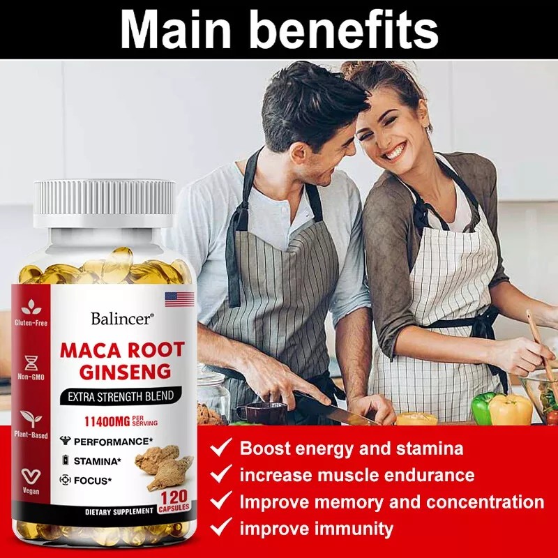 Maca Root Organic Maca Root + Ginseng Extract Capsules -