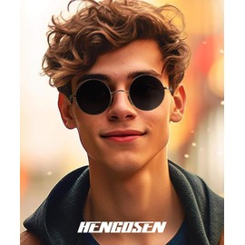 HENGOSEN Round-Sunglasses Polarised Circle-Sunglasses for-Men-Women: Retro Metal Hippie Sun Glasses for Driving Travelling