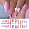 Press On Nails Almond, 24Pcs Pink Stick on Nails, French