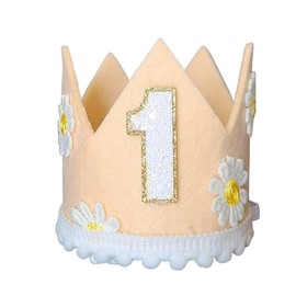 Kirei Sui Baby 1st One 1 Year Birthday Daisy Flower Princess Crown Headpiece Party Photo Prop Headband Cream